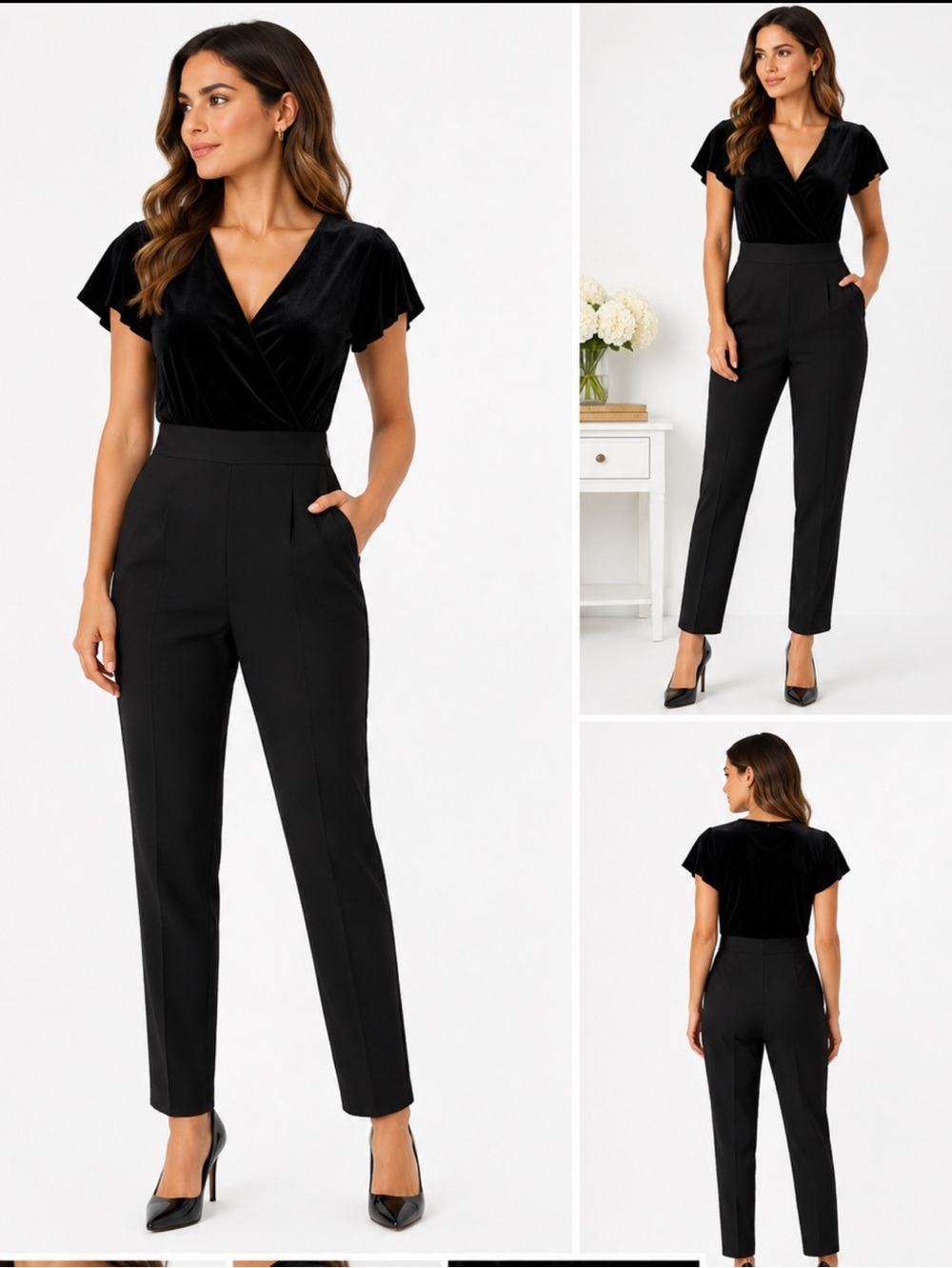 Michael kors back velvet crepe vneck jumpsuit size medium new